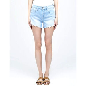 L'AGENCE Women's Mid Rise Audrey Shorts Belmont Blue Size 24 Frayed Raw Trim XS